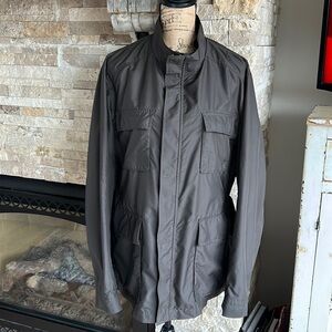 Cole Haan brown windbreaker lightweight jacket lambskin trim zip and snap close